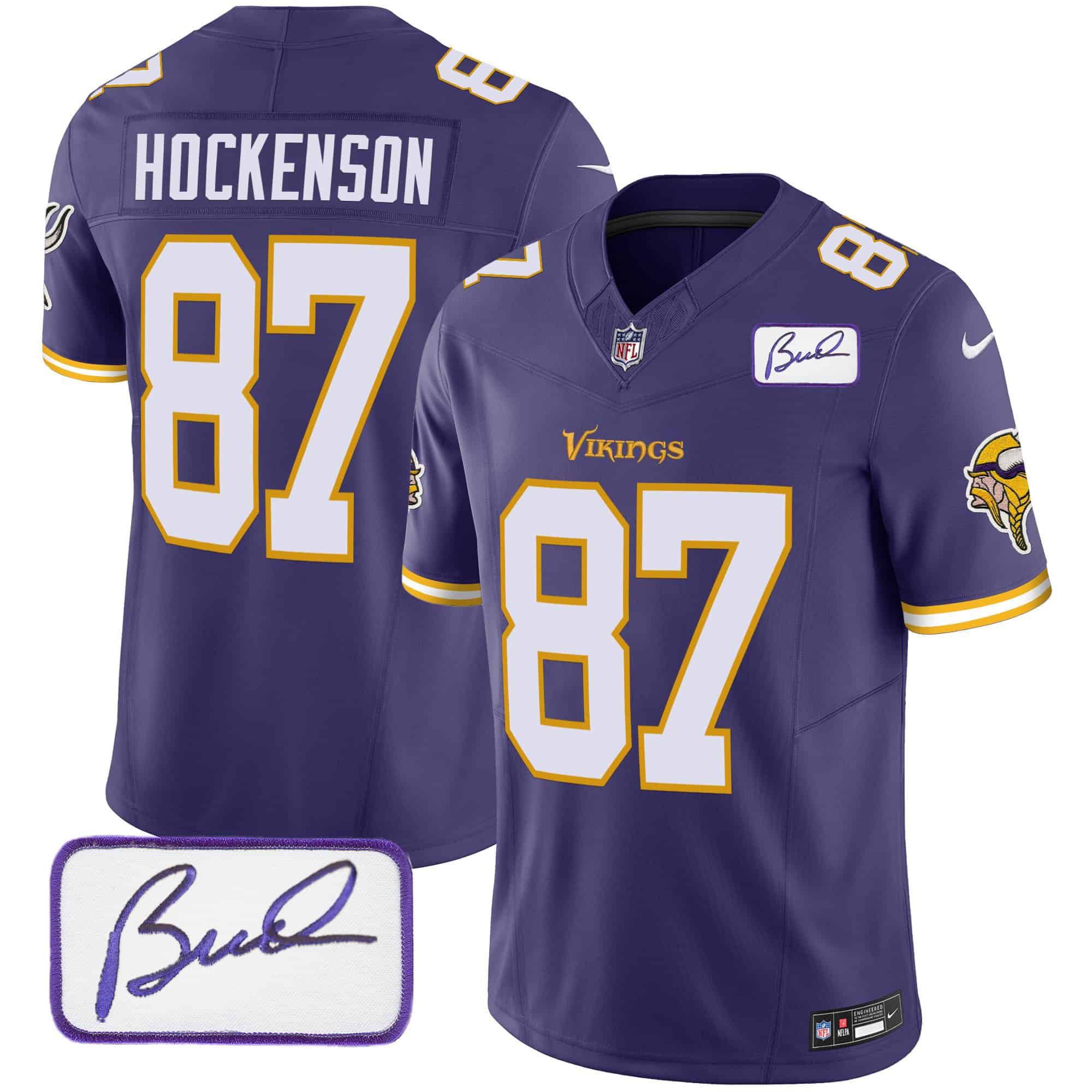 Men Minnesota Vikings 87 Hockenson Purple 2024 Nike Bud Grant Patch Classic Limited NFL Jersey style 5